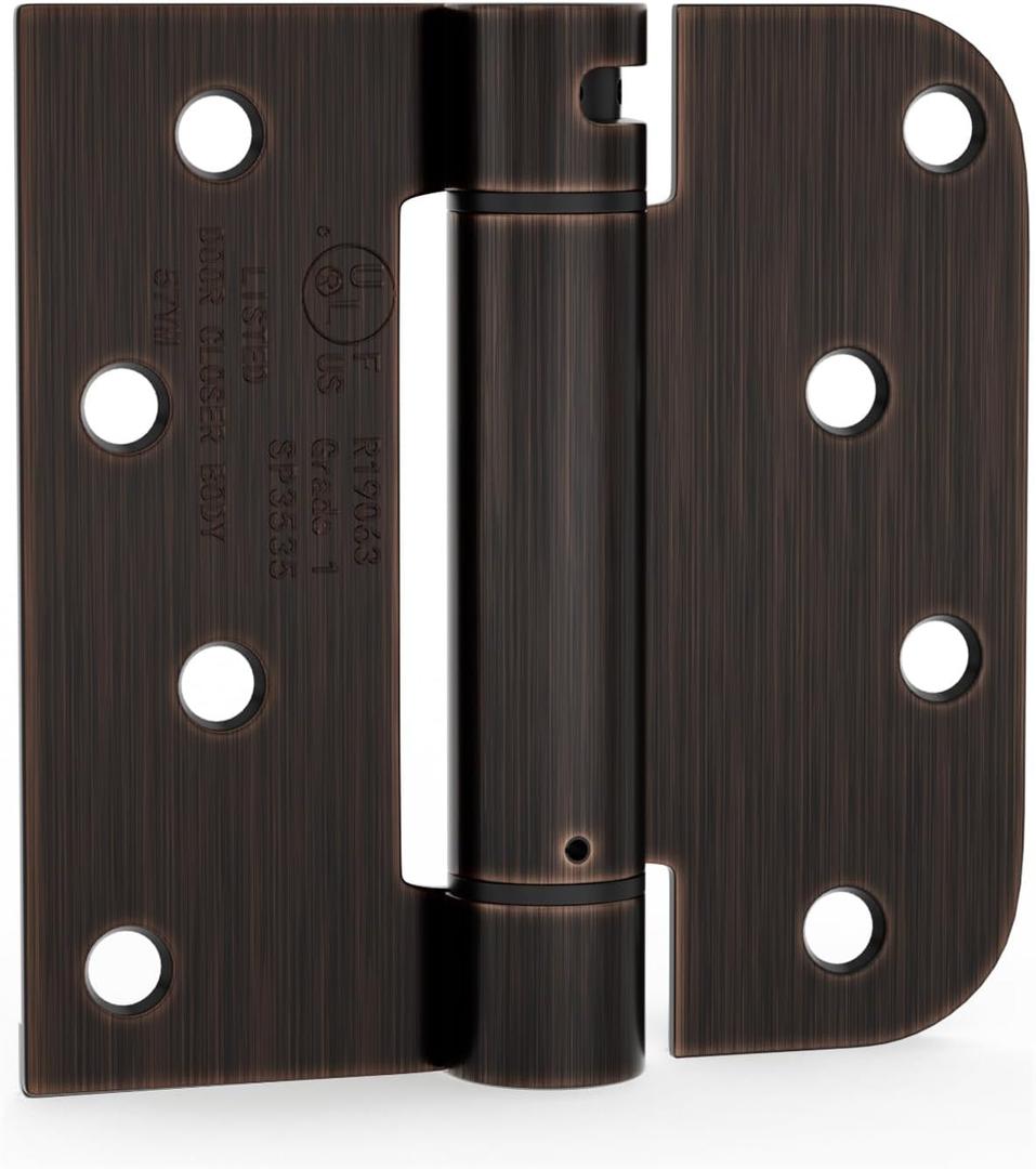 goldenwarm 2pack Oil Rubbed Bronze Door Hinges 4 Inch Self Closing Spring Door Hinge with Square & 5/8" Radius Corners - Adjustable Door Closing, Residential & Heavy-Duty Door Hardware