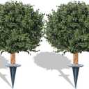 Artificial Boxwood Ball Bush 27" - 2 Pack UV Resistant Faux Shrubs with Spike, Indoor/Outdoor Decor for Garden, Yard, Porch, Patio, Planter - Easy to Install