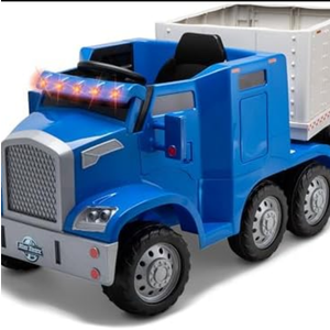 Kid Trax 12V Kids Ride On Semi-Truck with Detachable Trailer - Realistic Sounds, Lights, CB Radio, & Horn, Forward & Reverse, Electric Cars for Kids, Toddler Outdoor Toys, Ages 3-5, Max Weight 77 lbs