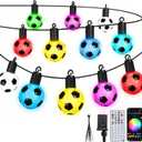 Soccer 50 FT Smart Outdoor String Lights Waterproof, 15 RGBW LED Bulbs 16 Million Colors with App & Remote Control for World Cup Decorations 2026