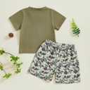 Toddler Baby Boy Summer Clothes Retro Embroidery Duck Hunting Shirts T-Shirt + Elastic Camouflage Shorts Set (Army Green)