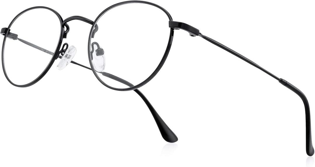Small Metal Round Reading Glasses for Women Men Classic Vintage Retro Shades Blue Light Blocking Computer Readers (Black)
