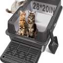 XXL Stainless Steel Litter Box with Lid, 28" Lx20 W Extra Large Cat Litter Boxes for Big Cats, Jumbo Metal Litter Box with Footboard & Scoop,Anti-Leakage,Non-Sticky,Odorless,Easy to Clean