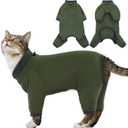 Sticky Cat Clothes Stretchy, Sphynx Hairless Sweater & Pajamas for Cats only, Soft Cat Onesie for Cats After Surgery Female Male & Hair Loss Prevention, Green, L