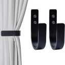 OCIOLI 2 Pack Curtain Tiebacks Wood Curtain Holdbacks U Shaped Curtain Hooks Curtain Tie Backs Wall Mount Curtain Holder Curtain Pull Backs Tie Backs for Curtains (Black, 2)