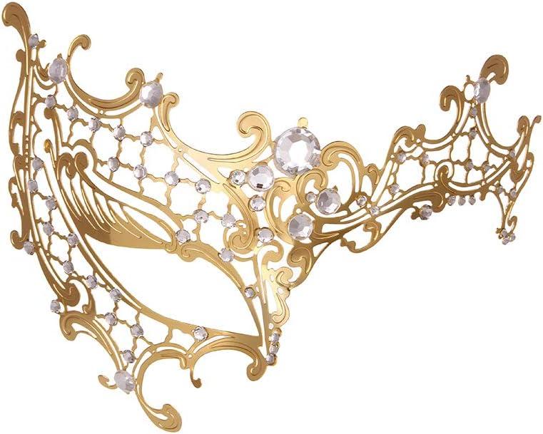 Masquerade Mask for Women Metal Mask Shiny Rhinestone Venetian Party Evening Prom Ball Mask Bar Costumes Accessory (Half Face Gold)