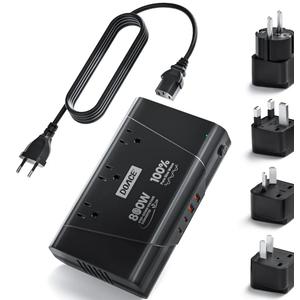 DOACE 800W Voltage Converter, 220V to 110V Pure Sine Wave Step-Down Transformer Universal Travel Adapter with 3 AC Outlets & 4 USB for Hair Tools, Phones, Cameras, Laptops