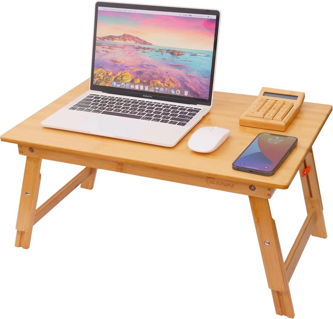 Lap Desk for Bed, COIWAI Bamboo Bed Table tary, Laptop Desk Table, Foldable Floor Tray Bed Desk,Adjustable Height, Portable Foldable Picnic Desk,Serving Breakfast Tea Coffee in Bed Couch Floor (23.6"*15.8" Height-adjustable)