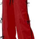 BEAUDRM Girl's Y2k Bow Baggy Pants Parachute Track Pants Wide Leg Loose Sweatpants Drawstring Joggers Hip Hop Dance, Red, Size: 8Y