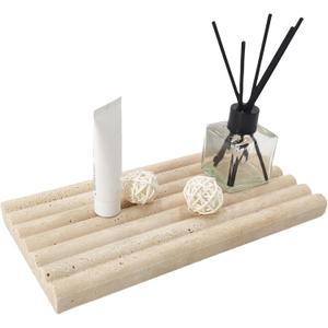 Natural Travertine Marble Tray for Bathroom Countertop Organizer,Vanity Decorative Stone Tray for Candles, Perfume, Jewelry Dish Ring Tray (Beige)