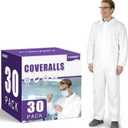 FURWEY Hazmat Suits 30 Pack Non-Hooded Protective Coveralls with Elastic Wrists, Ankles, (X-Large)