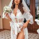 Avidlove Women's Lace Kimono Robe Babydoll Lingerie Mesh Nightgown  (White, M)