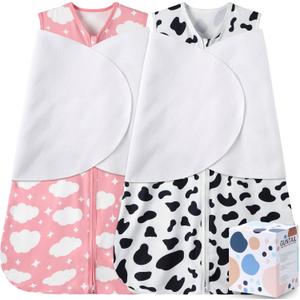 Newborn Sleep Sack Baby Swaddle,3-Way Adjustable Wearable Blanket,100% Rayon Cotton Swaddling Sleeping Bag. (Cloud & Cow Print, 3-6 Months)