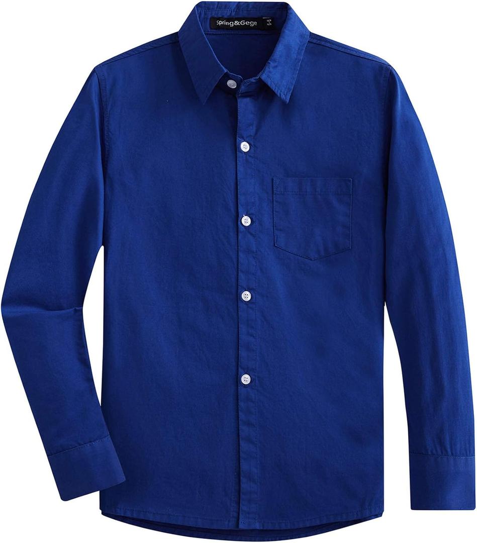 Spring&Gege Boys' Long Sleeve Dress Shirts Formal Uniform Woven Solid (3T, Royal Blue)