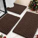 Yimobra Brown Bathroom Rug Set 3 Piece - Super Absorbent Quick Dry Chenille Bath Mats & Toilet Rug, Non Slip Machine Washable, Extra Thick Shaggy Floor Mat for Shower Tub Sink Size: 24"x17" + 24"x20" + 30"x20"