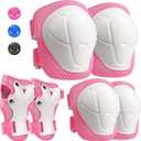 Kids Protective Gear Set, Knee and Elbow Pads with Wrist Guards for Ages 3-8 Year Toddler, 3 in 1 Enhanced Material Protective for Skating Cycling Bike Roller Scooter, Includes Organizer Bag (Pink)