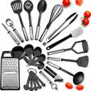 Kitchen Utensils Set - 24 PCS Nylon Cooking Utensils Set, Kitchen Spatula Set with Stainless Steel Handles - Heat Resistant Non-Stick Kitchen Tools - Black Kitchen Utensil Set