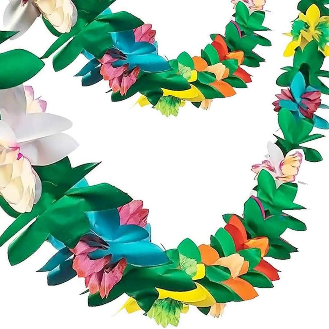 FUTUREPLUSX 2 Pack Tropical Garland Party Decorations, 20ft Multicolored Tissue Paper Hibiscus Flower Summer Banner for Beach Theme Luau Hawaiian Party Supplies Jungle Birthday Decor