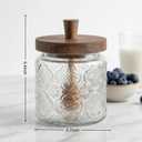 17 oz Glass Honey Dispenser Set with Honey Dipper & Lid - Airtight Wide Mouth Jar, Household Kitchen Syrup Pot (5.4 Inch Height)