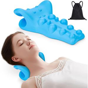BL02 Neck and Shoulder Relaxer with Upper Back Massage Point, Cervical Traction Device Neck Stretcher for TMJ Pain Relief and Cervical Spine Alignment Chiropractic Pillow Blue