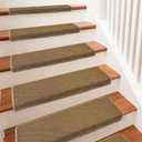 Bullnose Carpet Stair Treads, 14 Pack - 29.5"x9.5" Non-Slip for Wooden, Peel and Stick Stair Runner, Edging Stair Protectors, Pet Friendly, Washable, Camel