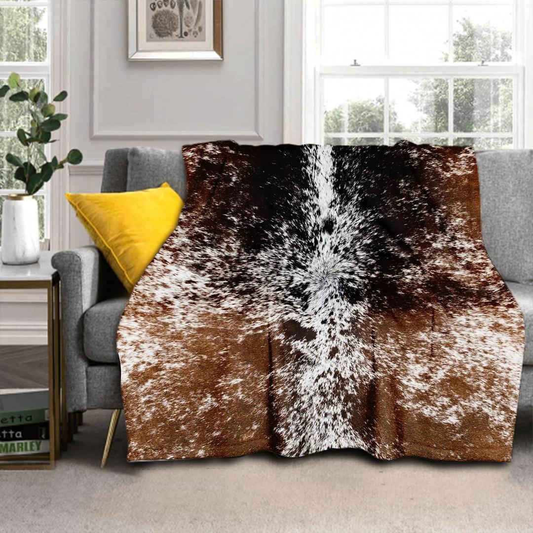 aportt Cow Print Blanket Soft Flannel Lightweight Cowhide Western Throw Blanket Cozy Warm Brown Cow Blankets All Seasons Living Room Decor for Couch Chair Bed Sofa Office 60x80 inch