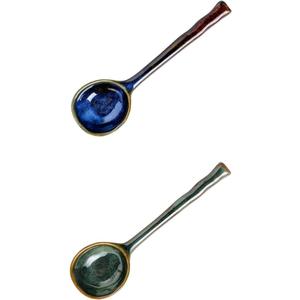 2 PCS of couple ceramic spoon, suitable for afternoon tea and coffee stirring, dessert spoons, handcrafted ceramic soup spoon, size 6.6 * 1.9 in (17 * 5 cm) (solid colors)