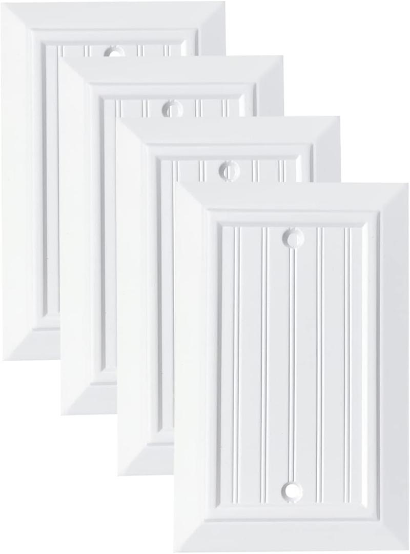 Pure White Classic Beadboard Wall Plates,Light Switch Covers,Electrical Outlet Covers, Switch Plates of Various Combination, Nature Bamboo Fiber Wall plate (1 Gang Blank 4 Pack)