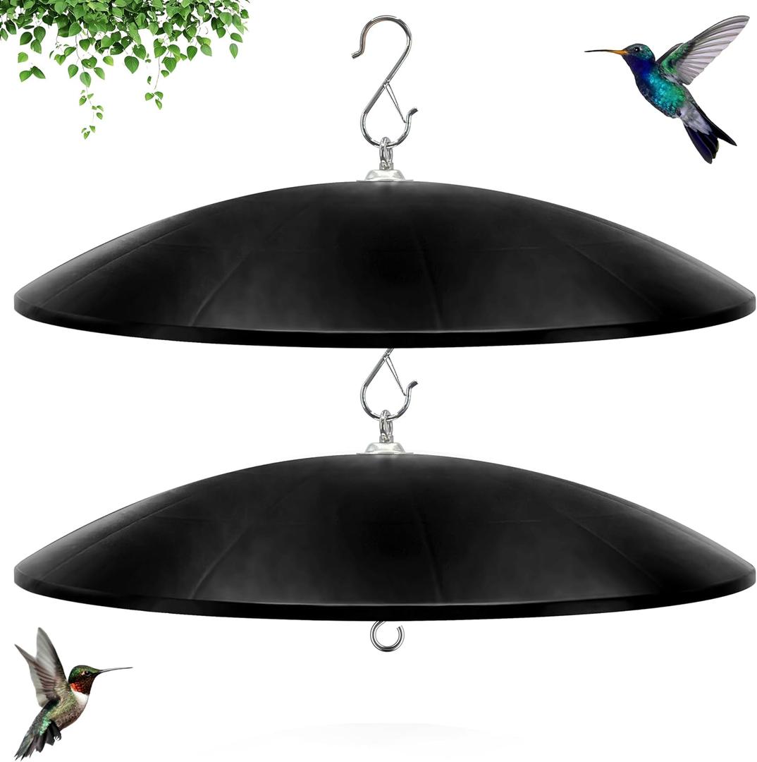 19.25-Inch Extra Large Squirrel Baffle, Hummingbird Feeder Shade Dome Cover, Bird Feeder Rain Guard, Hanging Squirrel Proof for Shepherd's Hook Outdoors (Black), 2 Pack