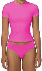 Sunzel Short Sleeve Shirts for Women Slim Fit Double Lined T Shirt with Crew Neck Basic Summer Tops for Workout & Casual, Hot Pink, Large