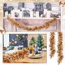 Dingion 6 Ft Christmas Gold Leaf Garland Artificial Boxwood Leaf Garland with Pearl White Berry for Christmas Fireplace Front Door Stairs Decoration Winter Engagement Birthday Wedding Party Supplies
