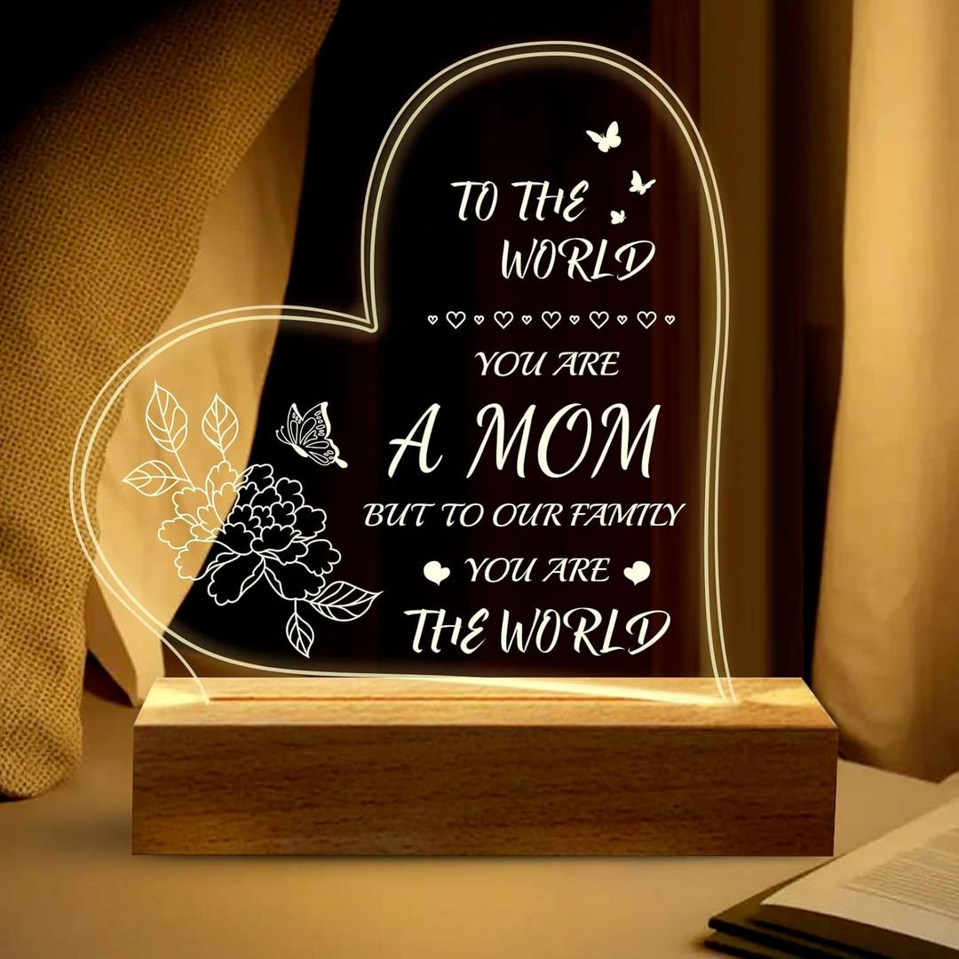 Mothers Day Gifts for Mom from Daughter Son Gifts for Mom Birthday Engraved Night Lights Acrylic USB Low Power Night Lamps Mom Thanksgiving Gifts for Mom Wife Women Night Light (Heart - Mom, You are the world) Mothers Day Gifts for Mom from Daughter Son Gifts for Mom Birthday Engraved Night Lights Acrylic USB Low Power Night Lamps Mom Thanksgiving Gifts for Mom Wife Women Night Light (Heart - Mom, You are the world)