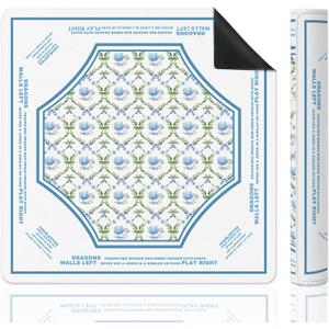 Blue and Green Floral Mahjong Mat 31.5"x31.5", Grandmillennial Hydrangea Flower Non-Slip Mahjong Mat Accessories for Dominoes Poker Card Board and Tile Games Gifts