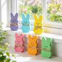 Easter Decorations,6 Pcs Bunny Table Decorations Wooden Spring Signs for Home,Cute Bunny Table Decor with Jute Twine Bow Spring Decorations for Home Room and Party Favors Easter Tiered Tray Tabletop Indoor Gift