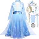 iTVTi Princess Costume for Little Girls Snow Princess Dress Blue Cosplay Outfit Halloween Carnival Party Christmas Size 110
