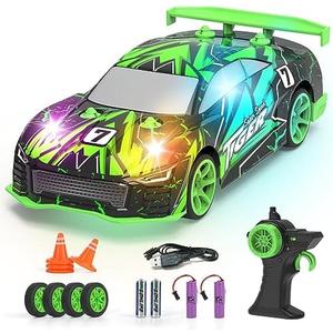 FLYNOVA 4WD RC Drift Car,Light Up Racing Toys for Kids Age 6 7 8 9 10-12,14 KM/H High Speed Vehicle,Easter Thanksgiving Christmas Birthday Fun Gifts for Boys Girls Teens
