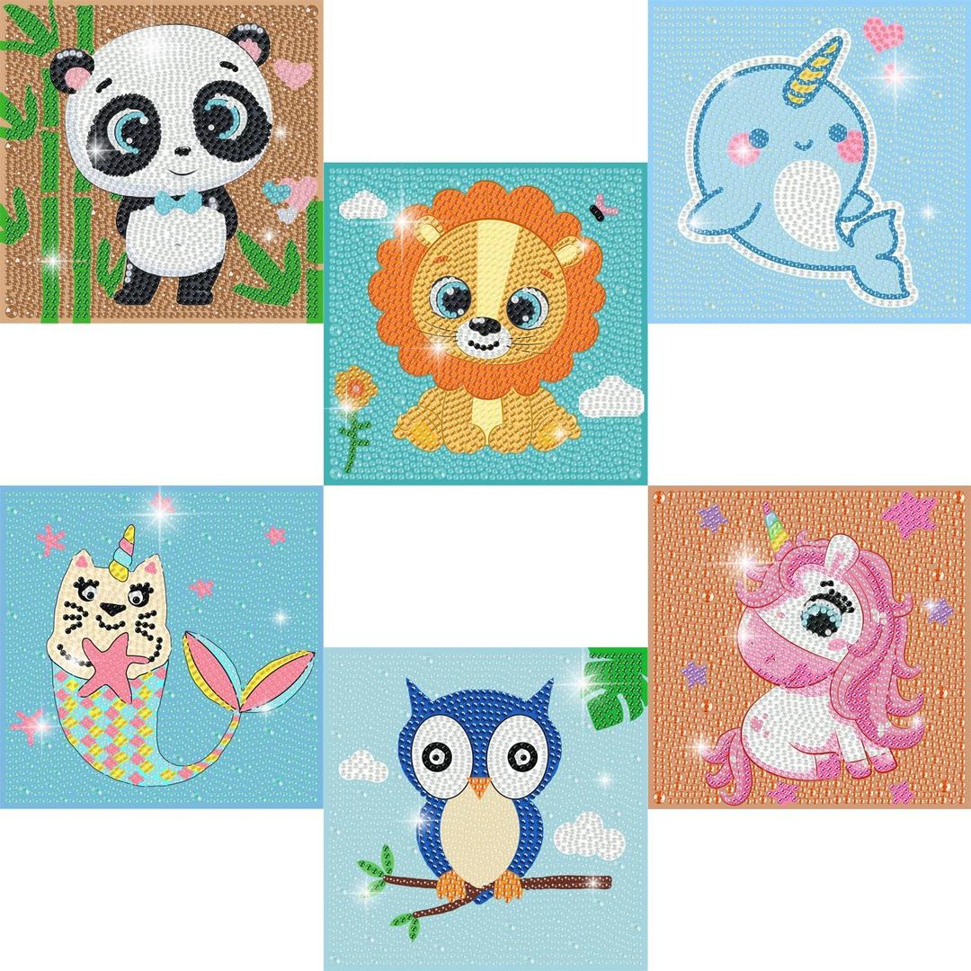 DIYGEMDOT 6 Pack Diamond Art Kits for Kids, Cute Animals Diamond Painting for Beginners, DIY 5D Gem Art for Girls & Boys Ages 6-8-10-12, Children's Christmas Gifts (6x6 inches) (Y004)