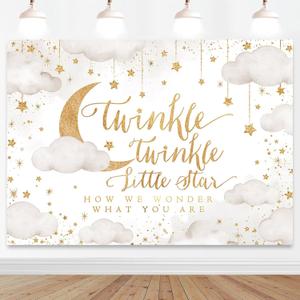 Mocsicka Twinkle Twinkle Little Star Backdrop 7x5ft Beige Gender Reveal Boy or Girl Party Background Decorations Cloud Moon Baby Shower Decorations Photoshoot Backdrops