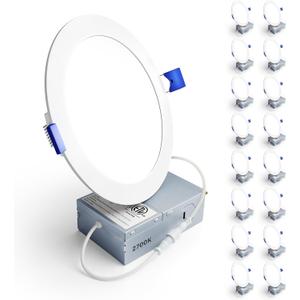 Ensenior 16 Pack 6 Inch LED Recessed Ceiling Light, Dimmable, 2700K Soft White, 1050LM 12W 120V, High Brightness Canless Wafer Downlight - ETL&FCC&IC