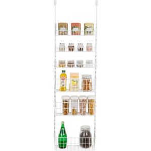 Smart Design Over The Door Pantry Organizer Rack with 6 Adjustable Shelves - Steel Metal Wire Baskets and Frame - Hanging - Wall Mountable - Cans, Spice, Storage, Closet, Bathroom, Kitchen - White