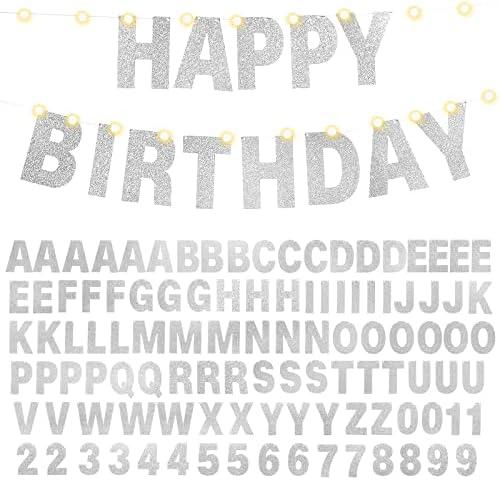 TaoBary 112 Pcs DIY Letter Kit Glitter Customizable Banner Letters Include 107 Letters and Numbers 3 Rope and 2 Needles for Birthday Halloween Christmas Wedding Valentine Party Decor(Silver) TaoBary 112 Pcs DIY Letter Kit Glitter Customizable Banner Letters Include 107 Letters and Numbers 3 Rope and 2 Needles for Birthday Halloween Christmas Wedding Valentine Party Decor(Silver)