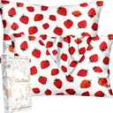 2 Pack Mulberry Silk Pillowcase for Hair and Skin - Standard Size 20 x 26 Inches with Hidden Zipper Watercolor Strawberry 19 Momme Soft Sleeping Silk Pillow Case for Women, Moms