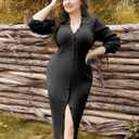Plus Size Knit Dresses for Women Fall Long Sleeve V Neck Button Ribbed Midi Sweater Dress (Black, XL)