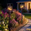 Outdoor Garden Solar Stake Lights Flickering Candle Lantern Lighting for Yard, Lawn, Patio, Pathway, Wall Decoration (2Pack, Black)