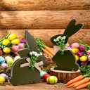 Thyle 2 Pcs Easter Bunny Wooden Signs Wooden Bunny Decorations with Bow Rustic Rabbit Shape Table Centerpiece Signs for Tables Tiered Tray Easter Gifts (Elegant,Moss Green)