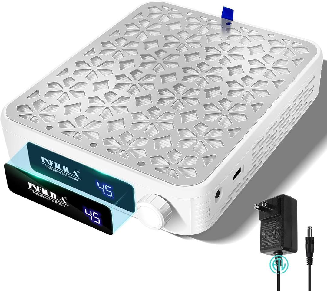 NXJ INFILILA Nail Dust Collector Upgrade Professional 4500RPM Nail Vacuum Fan Vent Dust Collector, Adjustable Speed Portable Dust Collector Nail Tech for Acrylic Nail Polishing Manicure Salon Home