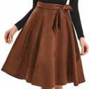 DIASHINY Faux Suede Knee Length Skirt for Women High Waist Flared Stretch A Line Midi Skater Skirts (Brown, XL)