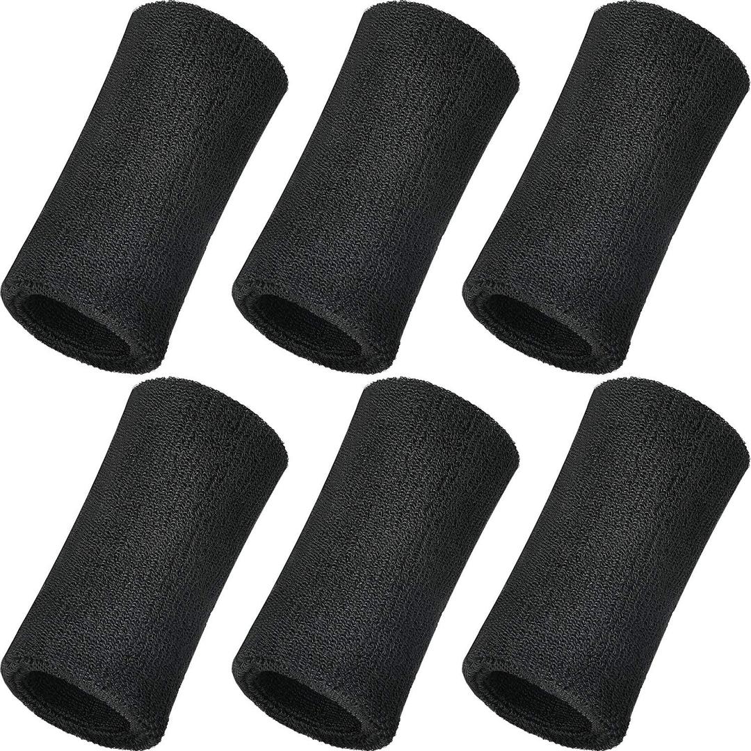 WILLBOND 6 Inch Wrist Sweat Bands for Men Women Tennis Elastic Athletic Long Sweatband Wrist Absorbent for Basketball Tennis Running Outdoor Activity (Black)
