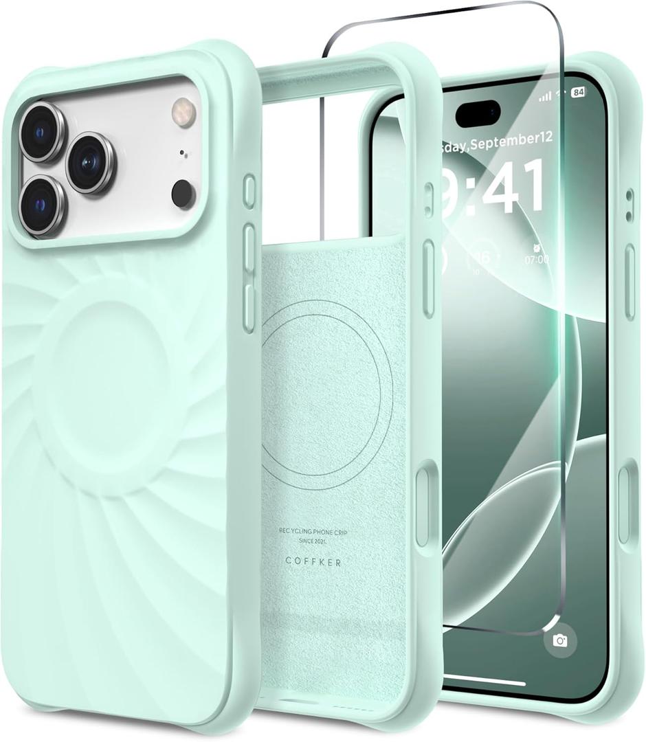 for iPhone 17 Pro Case, Compatible with MagSafe, Screen Protector +[Integrated Silicone Camera Control Button], Shockproof Protective Magnetic Case for iPhone 17 Pro 6.3", Mint Green