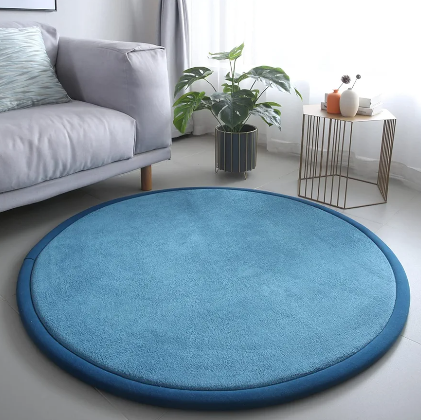 Loartee Thick Kids Round Rug - Coral Velvet Area Rugs, Memory Foam Circular Carpet for Nursery Playroom Home Decor Dormitory, Diameter 39 inch, Blue